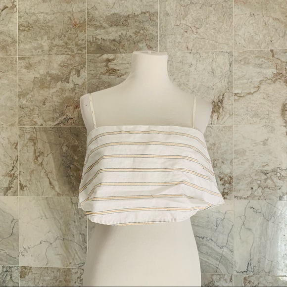 J.O.A. Striped Strapless Linen Blend Crop Top - Picture 2 of 6